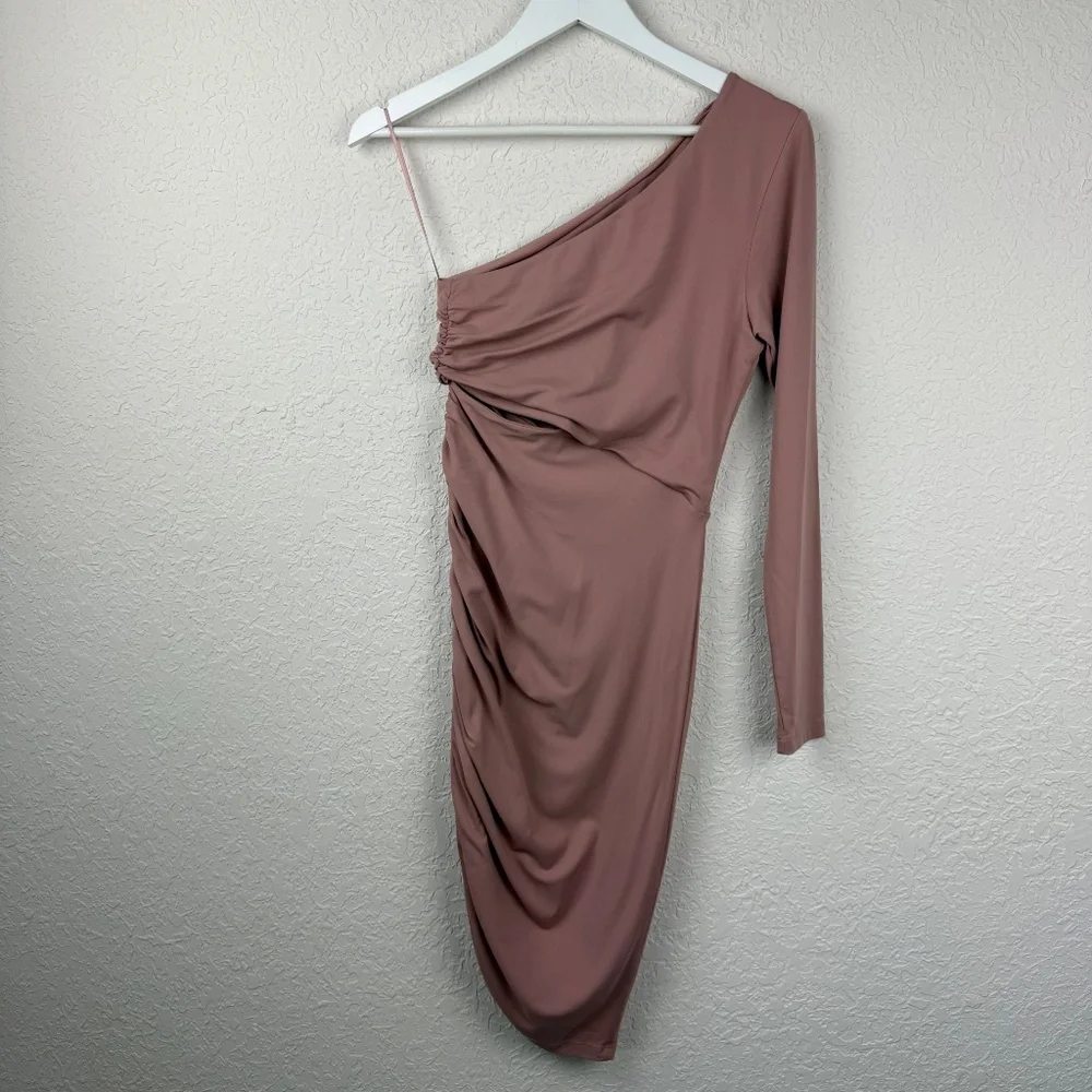 Susana Monaco Womens Blush Pink One Shoulder Cut Out Midi Ruched Dress Small - Picture 4 of 14